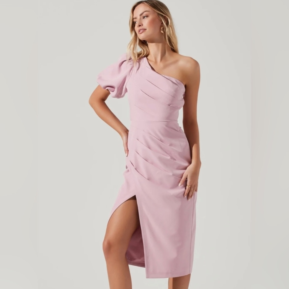 ASTR The Label pink Joelle one shoulder midi dress size XS